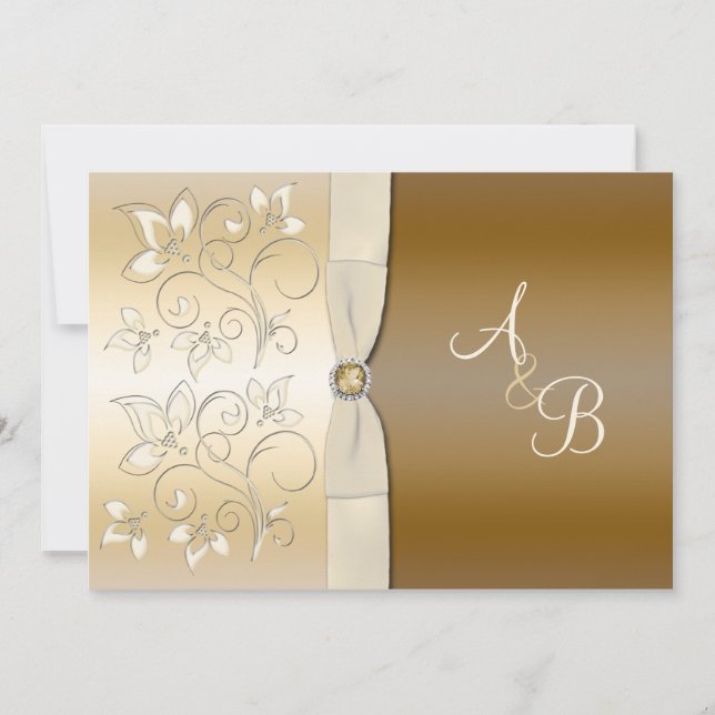 Invitación en monogramo a la flor de marfil y bron (Anverso)