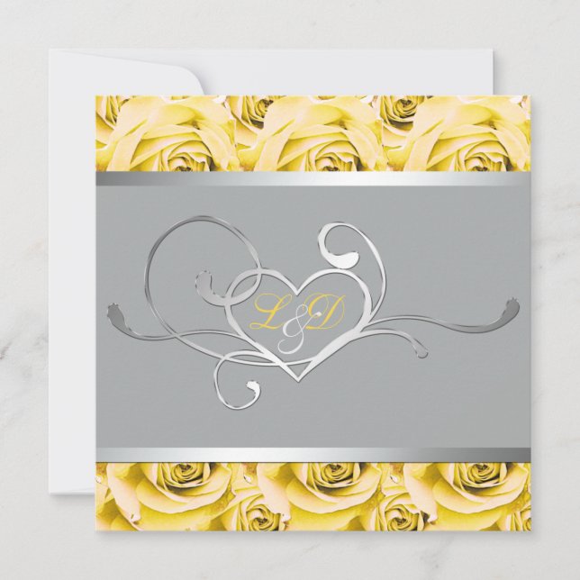 Invitación en monogramo gris con rosas amarillas (Anverso)