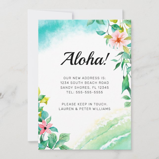 Invitación en movimiento Aloha Pink Floral Beach (Anverso)