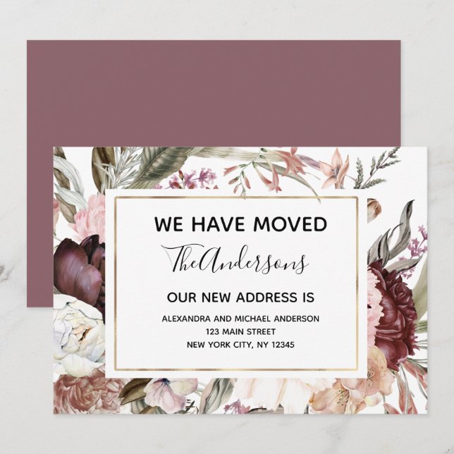Invitación en movimiento Boho Mauve Floral (Anverso / Reverso)