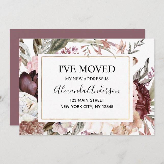 Invitación en movimiento Boho Mauve Floral (Anverso / Reverso)