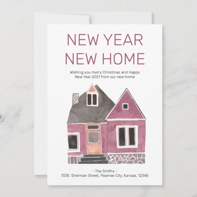 Invitación en movimiento de casa rosa nueva de Año (Anverso)