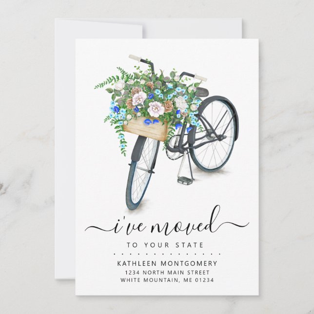 Invitación en movimiento de cesta floral de bicicl (Anverso)
