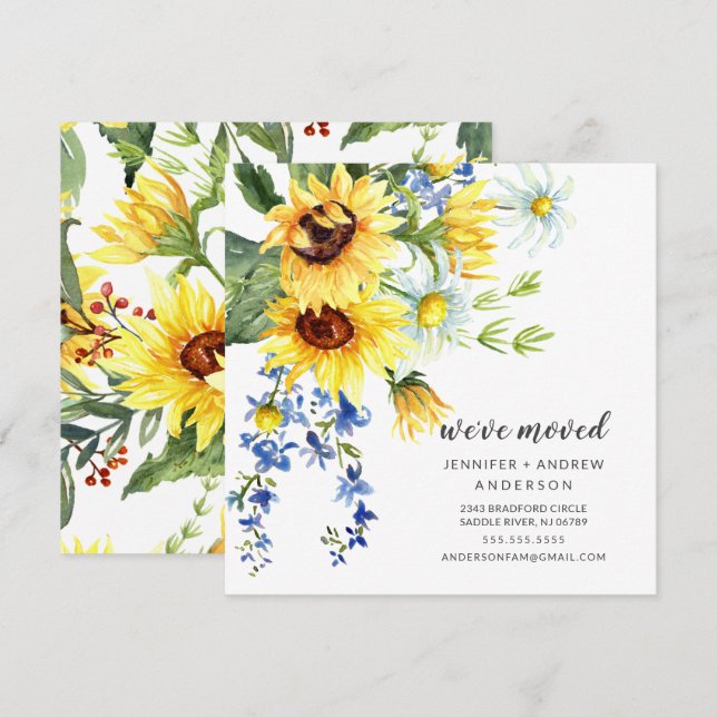 Invitación en movimiento de girasoles alegres (Anverso / Reverso)