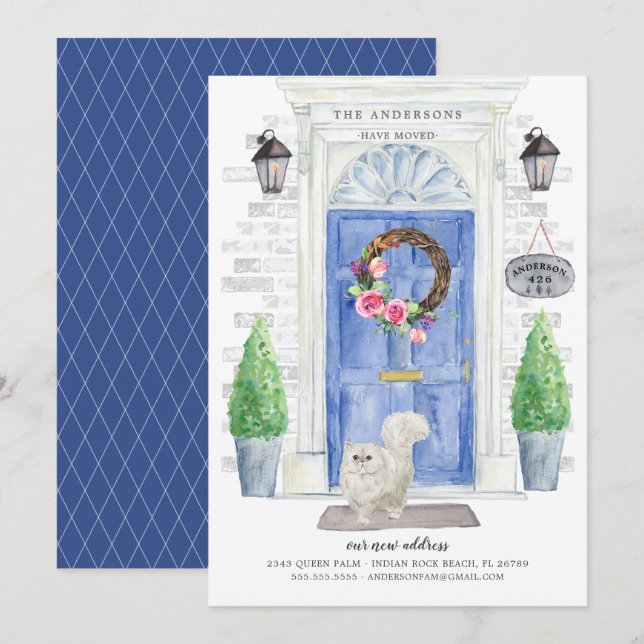 Invitación en movimiento de la puerta azul del gat (Anverso / Reverso)
