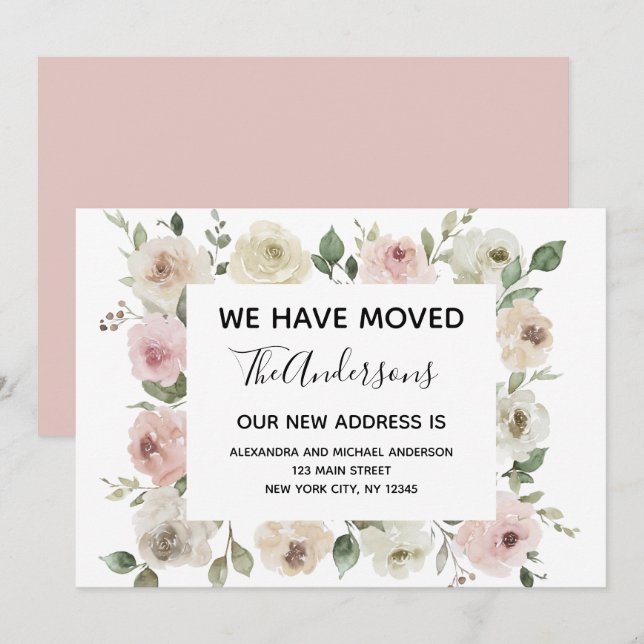 Invitación en movimiento Dusty Floral Rosa (Anverso / Reverso)