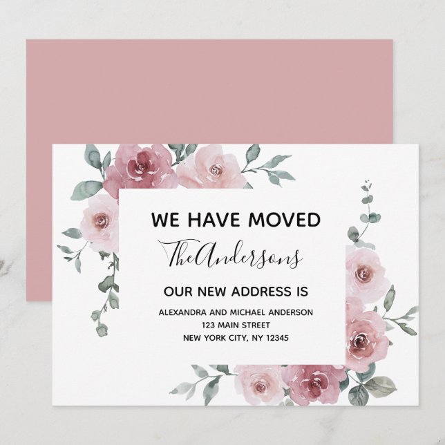 Invitación en movimiento Dusty Floral Rosa (Anverso / Reverso)