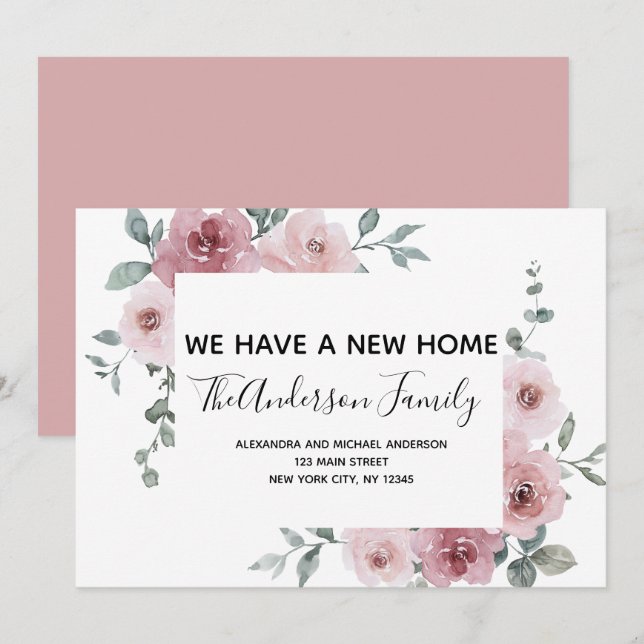 Invitación en movimiento Dusty Floral Rosa (Anverso / Reverso)