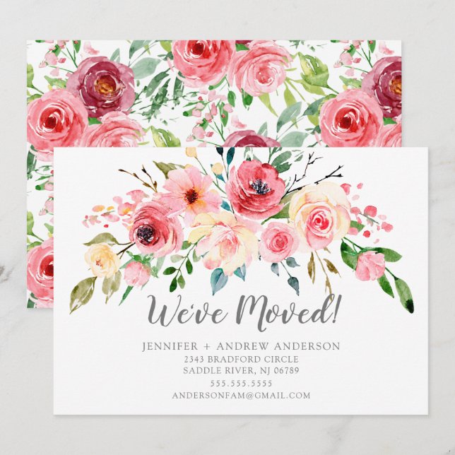 Invitación en movimiento floral de los peonies de  (Anverso / Reverso)