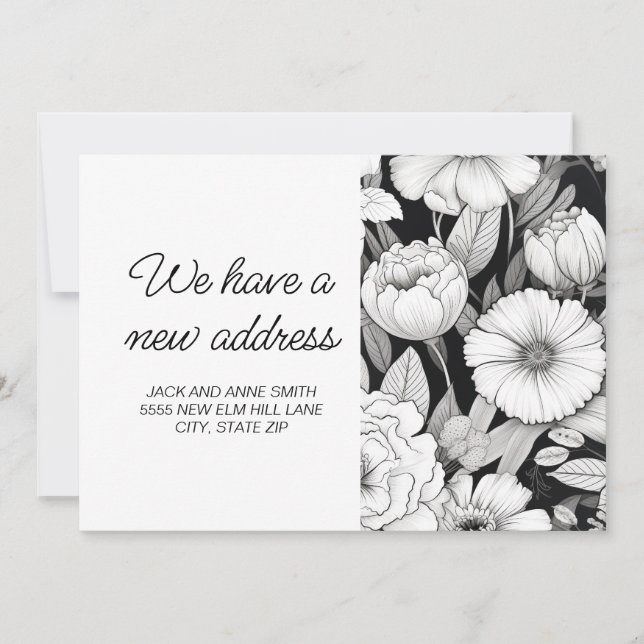 Invitación en movimiento Flores blancas negras (Anverso)