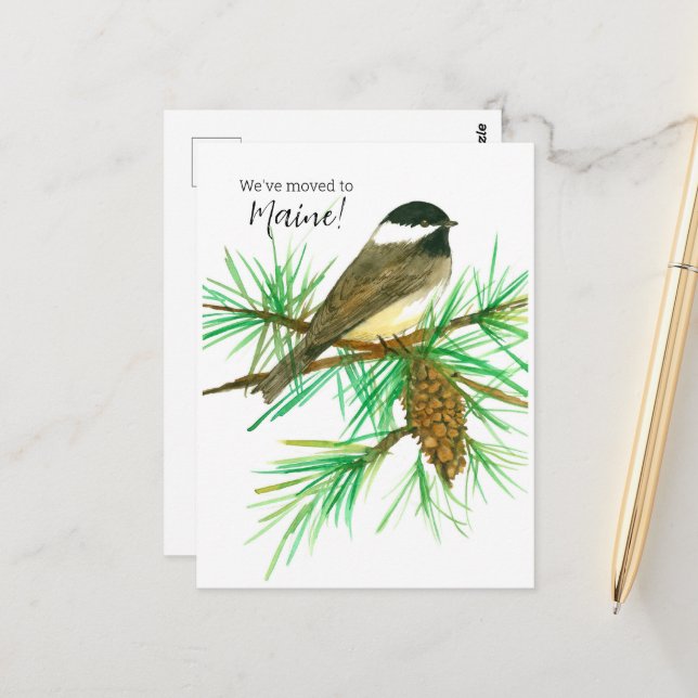 Invitación en movimiento Maine Chickadee Pinecone  (Anverso/Reverso In Situ)