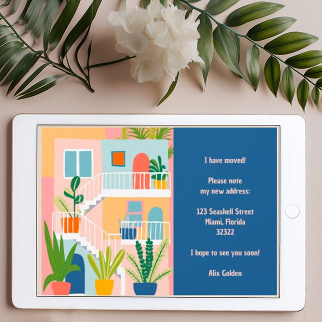 Invitación en movimiento Nueva dirección Apartamen (Moving announcement digital download - tropical colorful apartment address change card)