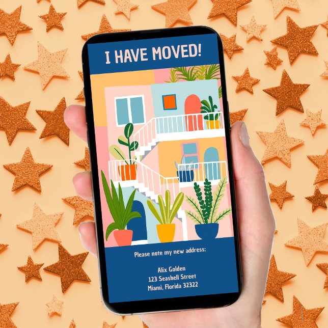 Invitación en movimiento Nueva tarjeta sin árbol d (Cute Moving Announcement New Home Address Tree-Free digital ecard, custom tropical artwork to email)