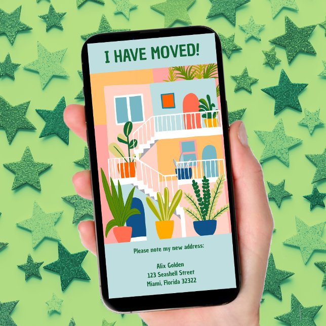 Invitación en movimiento Nueva tarjeta sin árbol d (Cute Moving Announcement New Home Address Tree-Free digital ecard, custom tropical artwork to email)