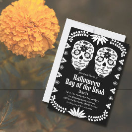 Invitación en negro y blanco de Calavera de Azúcar