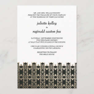 Invitación en negro y oro a Mills House Charleston