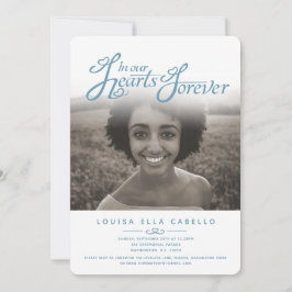 Invitación En nuestros corazones, foto funeral, azul blanco i
