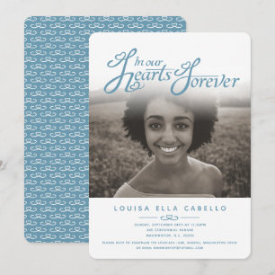 Invitación En nuestros corazones, foto funeral, azul blanco i