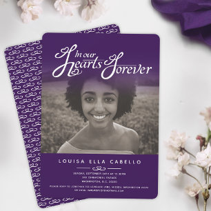 Invitación En nuestros corazones foto funeral morado invitaci