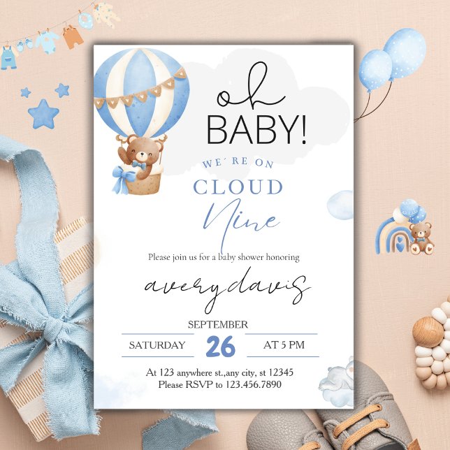 Invitación En Nueve Niñas De Bebé Azul Moderno (Subido por el creador)