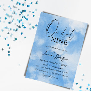 Invitación En Nueve Nubes de Acuarela Azul Ducha De Novias