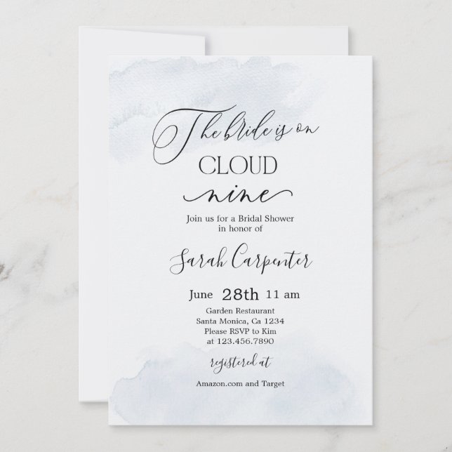 Invitación En Nueve Nueve Duchas De Novias Azules En La Nube (Anverso)