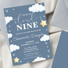 Invitación En Nueve Nueve Modernas Baby Shower Azul Dusty