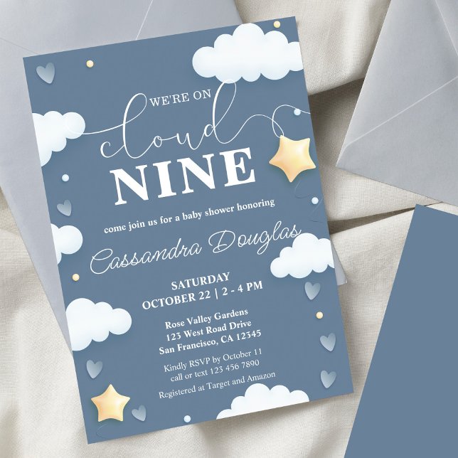 Invitación En Nueve Nueve Modernas Baby Shower Azul Dusty (Subido por el creador)