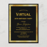 Invitación en oro negro de la fiesta de cumpleaños<br><div class="desc">Al frente: Una moderna y moderna carta de invitación virtual para fiestas de cumpleaños 50 (o cualquier edad) para hombres.   Un clásico fondo negro. Con un marco de oro falso,  letras de colores dorados. Personalice y agregue un nombre,  edad e información de su fiesta.  
Reverso: diseño postal común.</div>