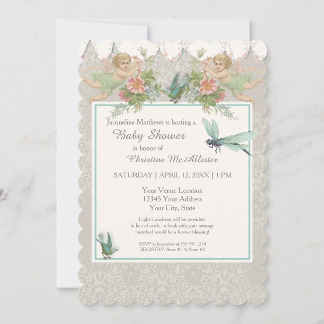 Invitación en papel 5x7 Equipo de hadas Baby Showe (Reverso)