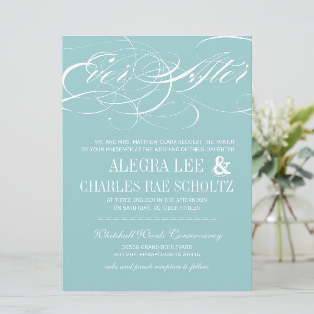 Invitación en pizarra Mint Ever After (Anverso de pie)