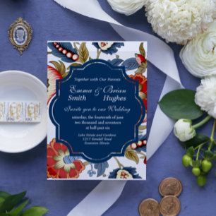 Invitación en rojo y azul de Jacobean