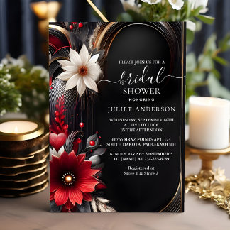 Invitación En Ruby Claret White Heart Red Black Bridal Shower