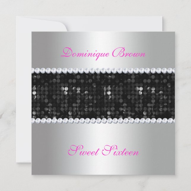Invitación en secuencia negra con diamantes - Plat (Anverso)