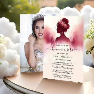 Invitación En Silver Plum Lace Gown Boho Burgundy Quinceanera