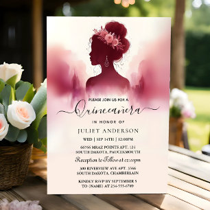 Invitación En Silver Plum Lace Gown Boho Burgundy Quinceanera