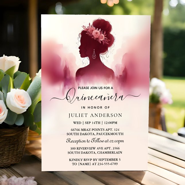 Invitación En Silver Plum Lace Gown Boho Burgundy Quinceanera (Subido por el creador)