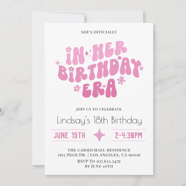 Invitación En su época de cumpleaños Groovy Retro Boho (Anverso)