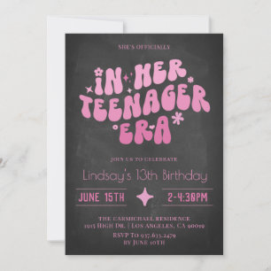 Invitación En su era adolescente, cumpleaños Groovy