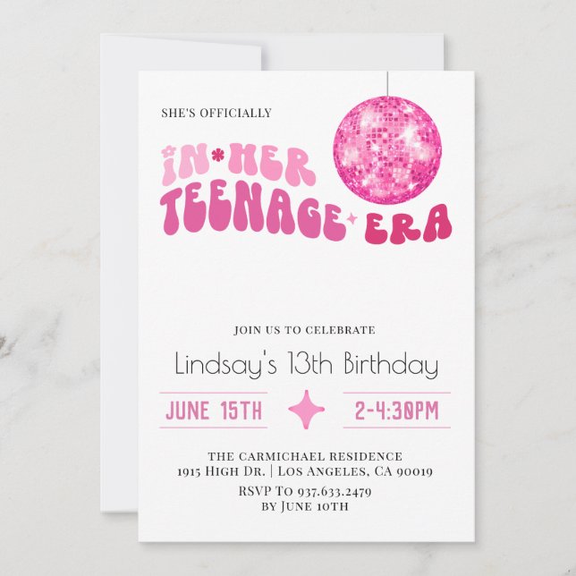 Invitación En su era adolescente, cumpleaños groovy (Anverso)