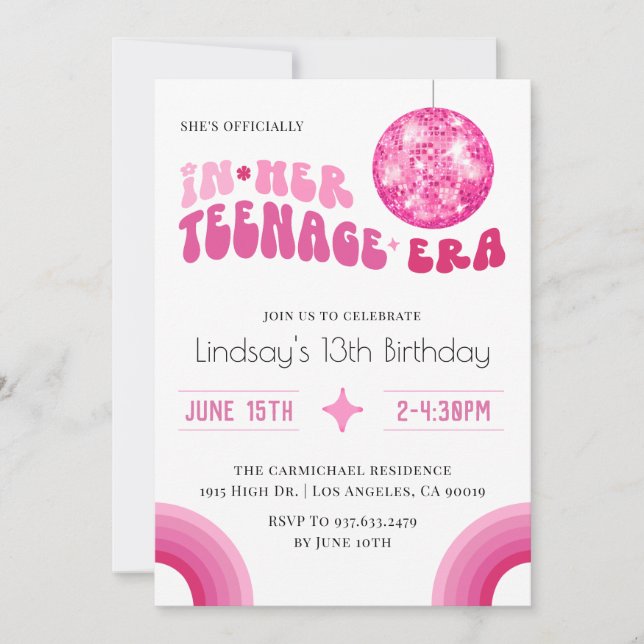 Invitación En su era adolescente, cumpleaños groovy (Anverso)