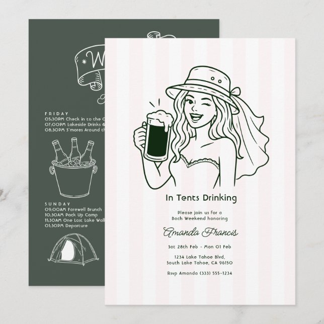Invitación En Tiendas Beber Doodle Despedida de Soltera Campi (Anverso / Reverso)