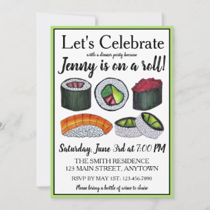 Invitación En una Celebración de Cumpleaños (de Sushi) Roll