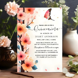 Invitación En Wood Tree Pink Girly Cherry Blossom Quinceanera