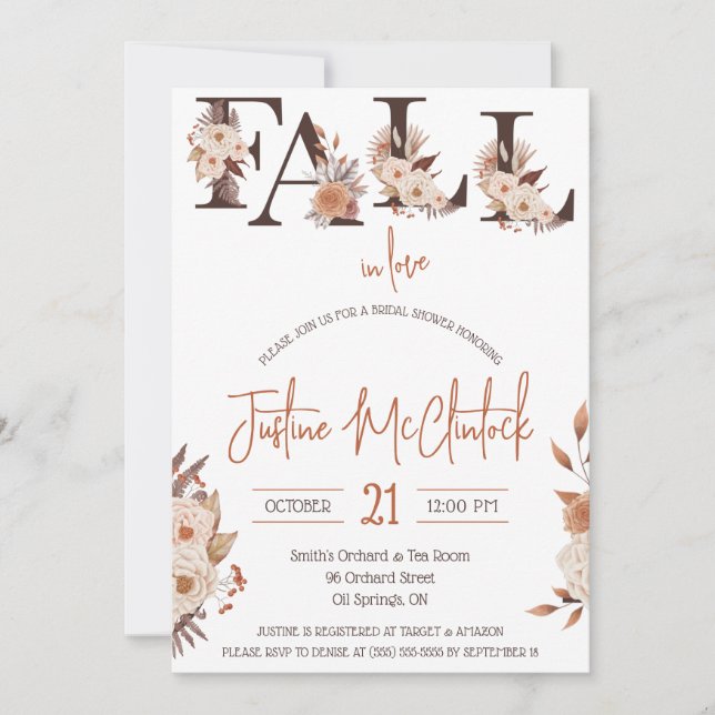 Invitación ¡Enamorado! Ducha nupcial con temática floral de o (Anverso)