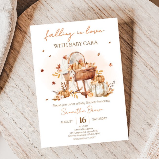 Invitación Enamorándose de la Baby Shower de calabaza de otoñ (Autumn Pumpkin Falling in Love Baby Shower Invitation)