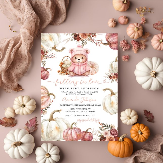 Invitación Enamorándose de la Baby Shower del oso de calabaza (Subido por el creador)