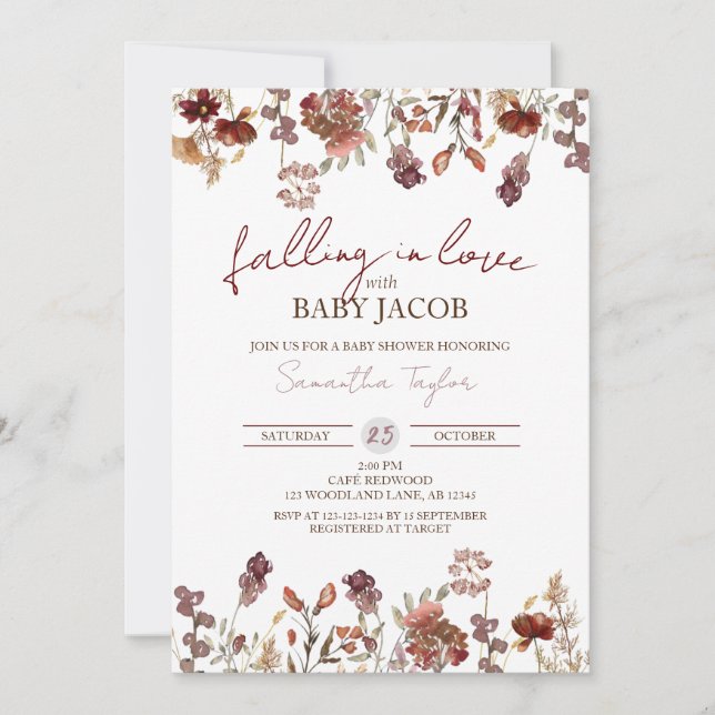 Invitación Enamorándose del bebé, Baby Shower de otoño (Anverso)
