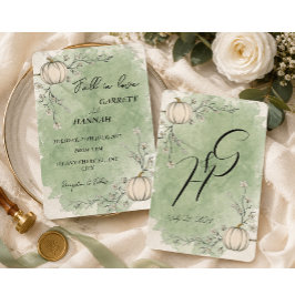Invitación Enamorarse Boda de Calabaza de Otoño Verde Rústico