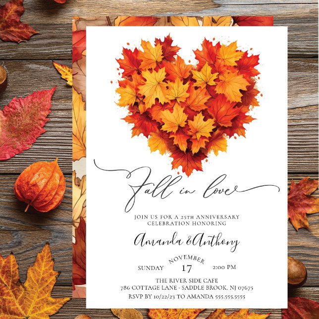 Invitación Enamorarse Corazón De Hoja De Otoño Aniversario (Subido por el creador)